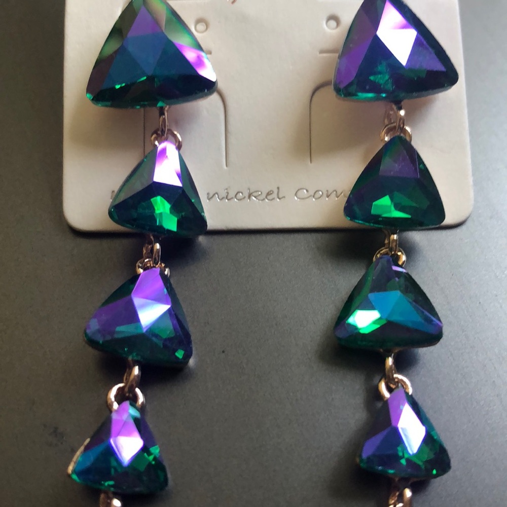 Green Triangle droplet Earrings